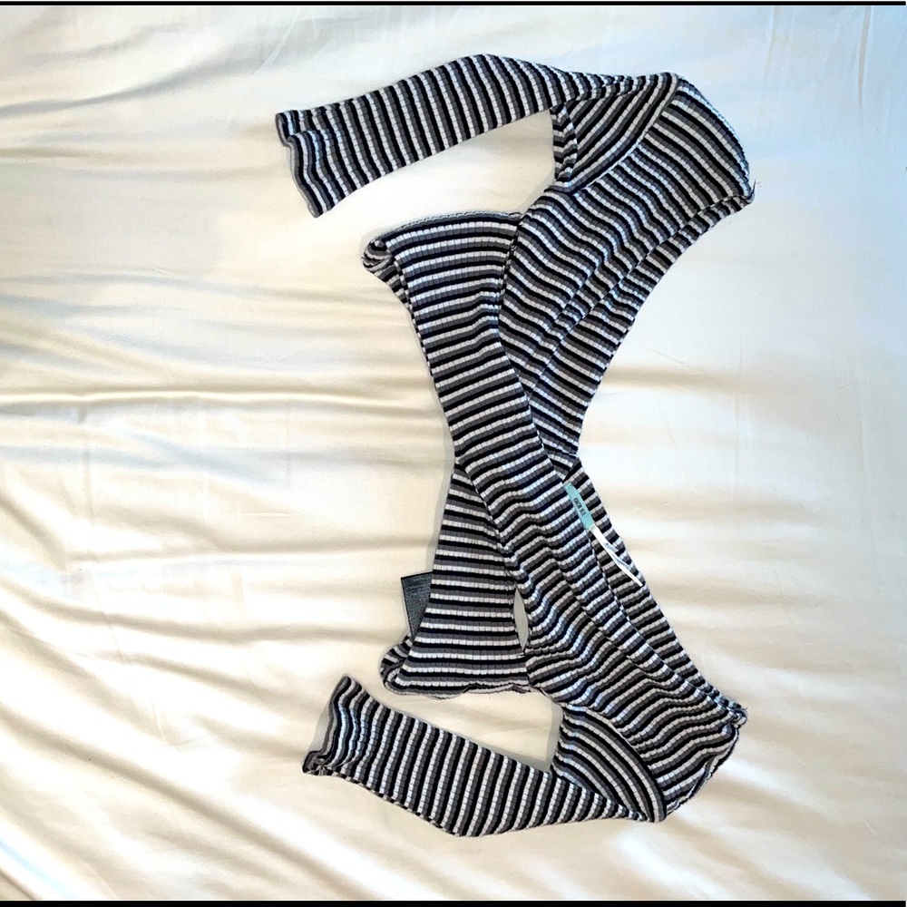 Kimchi Blue Striped Off The Shoulder Crop Top White Gray and Black